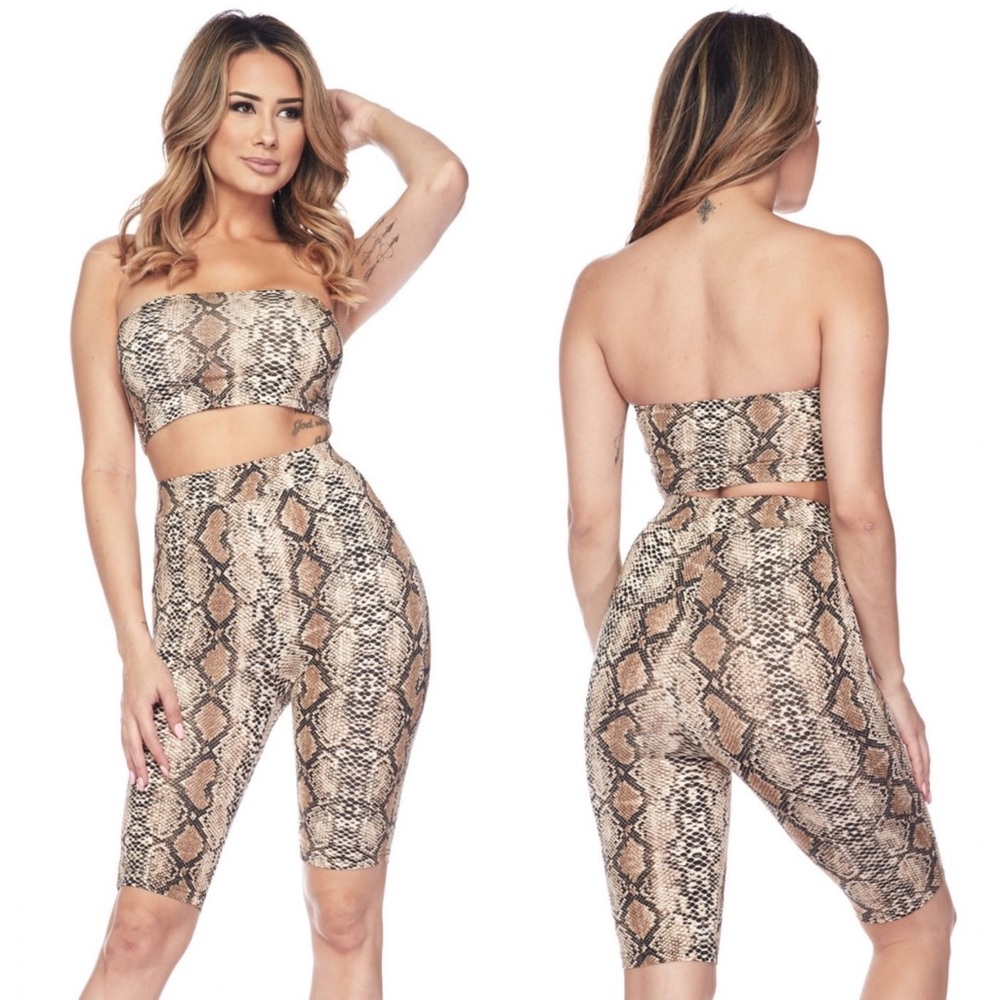 Snake Skin Jersey Bandeau Top & Biker Shorts Set